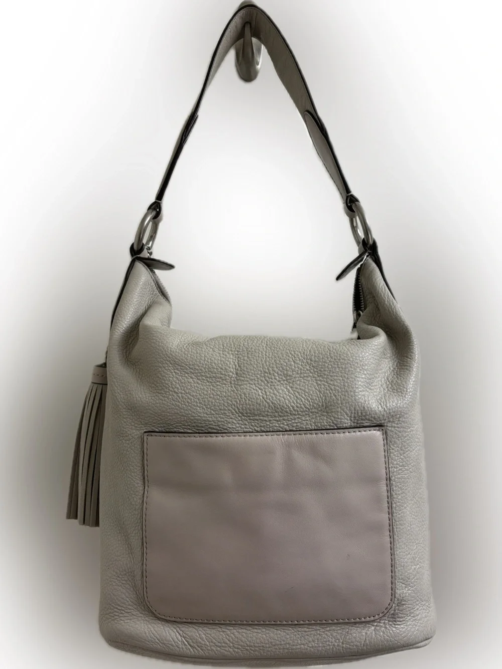 Michael Kors Elana gray and taupe slouchy bucket crossbody